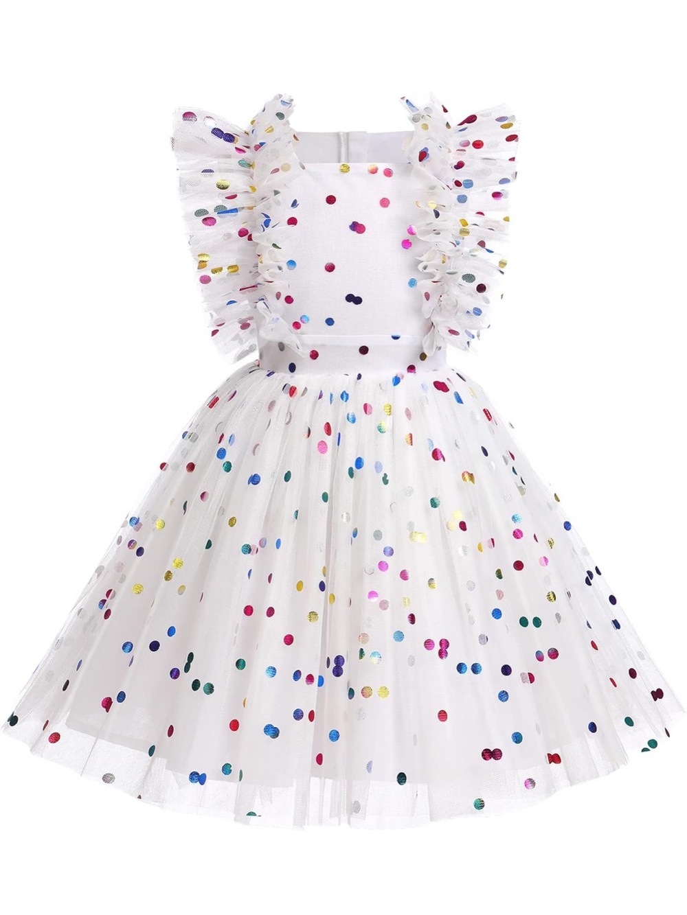 Girls Birthday Party Dress Ruffle Sleeve Sequin Dots